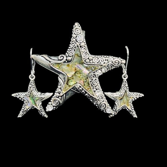 Unbranded Jewelry - Silver Tone & Abalone Shell Magnetic Star Pendant W/Pierced Earrings Set (5098)